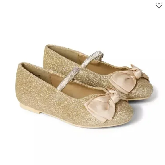 Janie and Jack Gold Sparkle Bow Ballet Flat Shoe Little Girls Toddler 7 Fancy