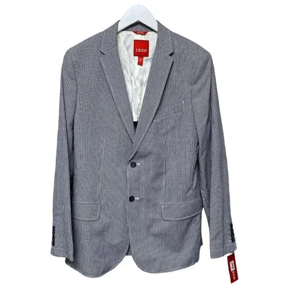 NEW IZOD Mens Blazer Medium Cotton Blue Check Preppy Sport Jacket NWT