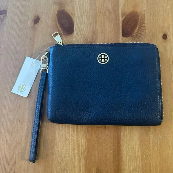 Tory Burch Hudson Bay Blue Pebbled Leather Wristlet Wallet 10009279 OS