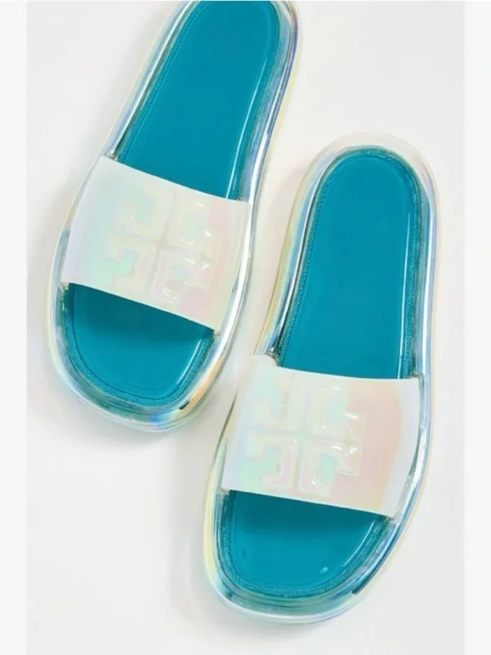 Tory Burch Clear Bubble Jelly Flat Sandals In Iridescent Size 6