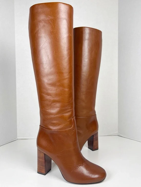 TORY BURCH Women’s Size 5M Carmelite Brown Leather Devon Block Heel Tall Boot