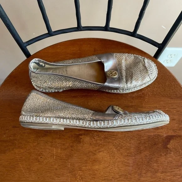 Tory Burch Seaside Glitter Espadrille Flats in Gold‎ Size 5.5 or 36