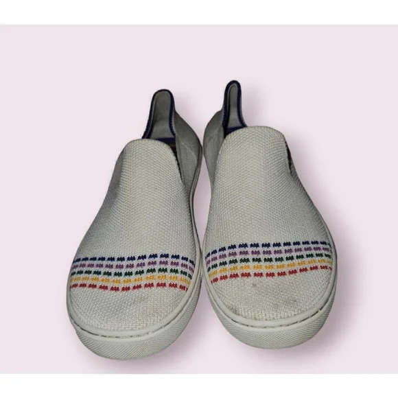 Rothy's Slip On Sneakers Shoes Size 1 White Rainbow