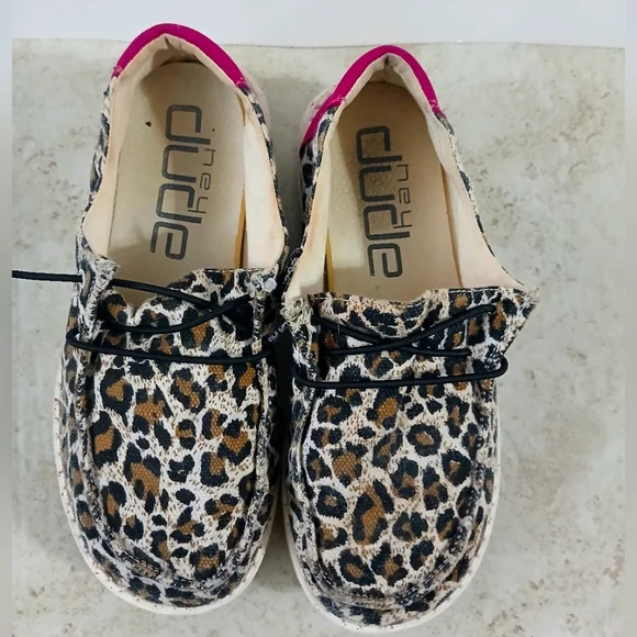 Hey Dude Brown and Pink Moccasins with Leopard‎ Print