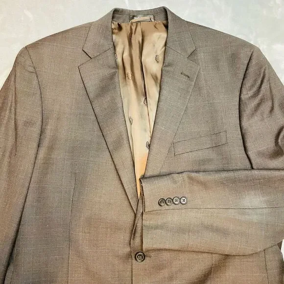 Lauren‎ Ralph Lauren Wool Blazer Mens 44L Olive Brown Micro Plaid Two Button