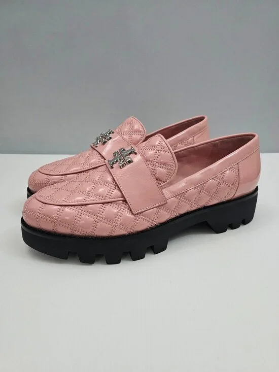 Tory Burch Mini Everly Quilted Loafer Womens 10.5 Rose Pink Leather Lug Sole NEW