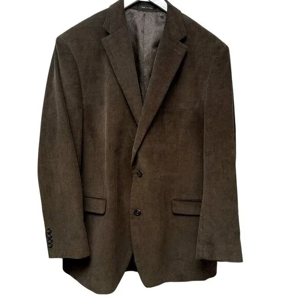 CHAPS Mens Blazer 46L Brown Cotton Corduroy  Jacket Academic Classic Sportcoat