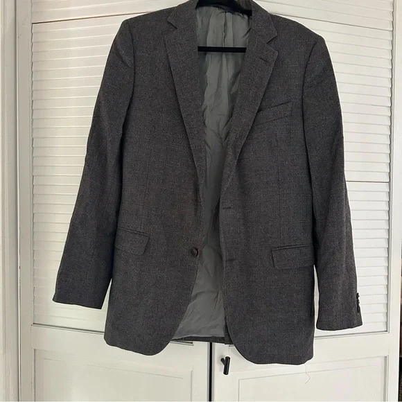 Brooks Brothers Saxxon 1818 100% wool windowpane Charcoal Blazer