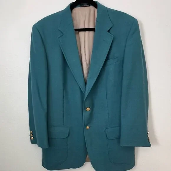 Stafford Blazer Sport Coat Jacket Mens 42L Green Wool Polyester Vent Fully Lined