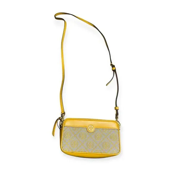 Tory Burch T‎ Monogram Mini Jacquard Crossbody Goldfinch Yellow Camera Bag New