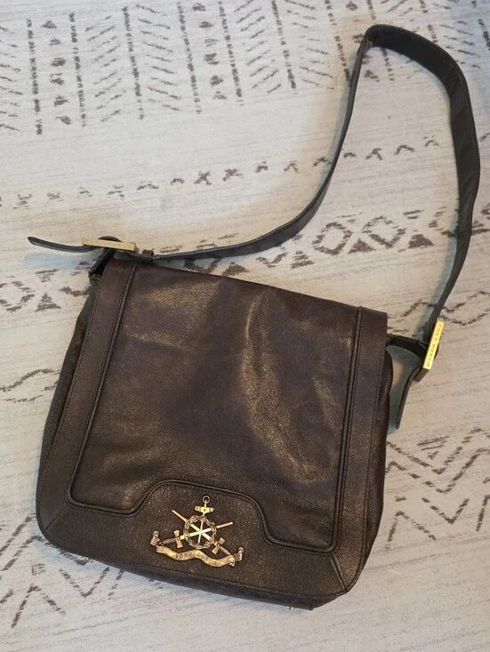 Tory Burch Rare Vintage Amulet Nautical Leather Messenger Bag