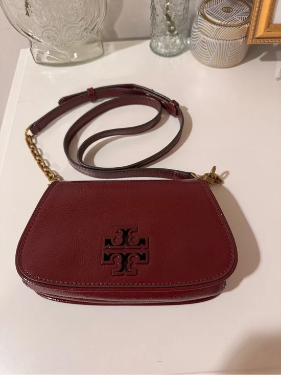 Tory Burch Britten Crossbody Burgundy Leather Gold Hardware