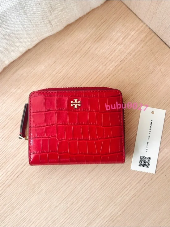 NWT💋Tory Burch Emerson Embossed Mini Wallet 175891 Red Sky gifts Coin Zip