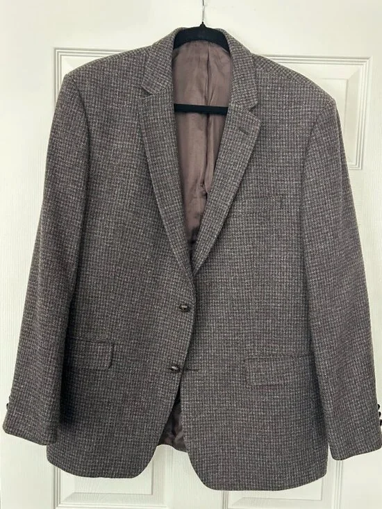 Alexandre London Mens 44R Wool Blazer Brown Check Windowpane Sport Coat
