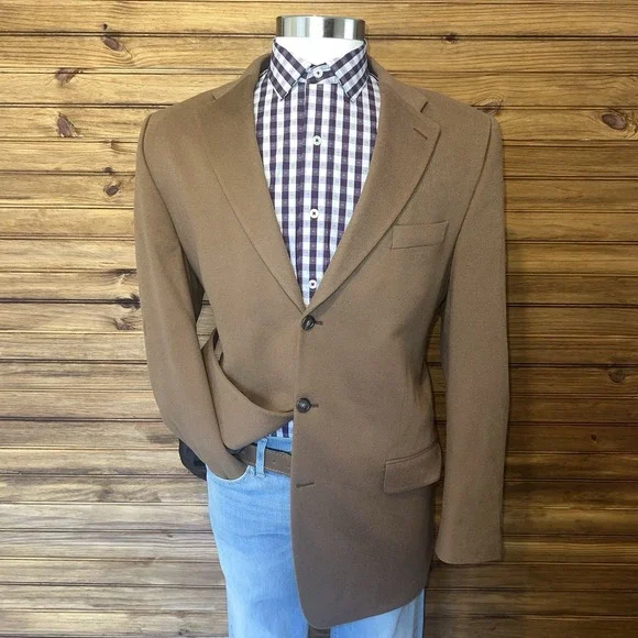 Harold Powell 100% Cashmere Blazer Sport Coat Mens Size 44T Brown Jacket