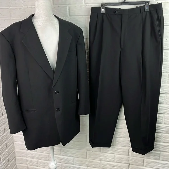ALFANI MENS SUIT BLAZER AND TROUSERS BLACK TWO BUTTON 46L PANTS 36/27