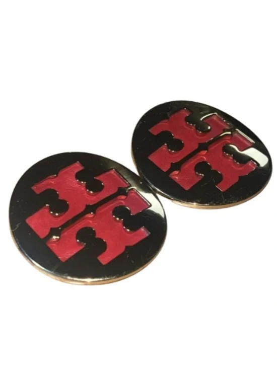 2 Tory Burch Gold Tone & Red Leather Logo Medallions -Replacements