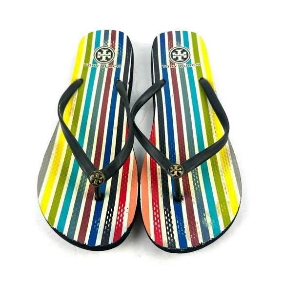 Tory Burch Flip Flop 10.5‎ Rubber Striped Slip On Sandal Womens