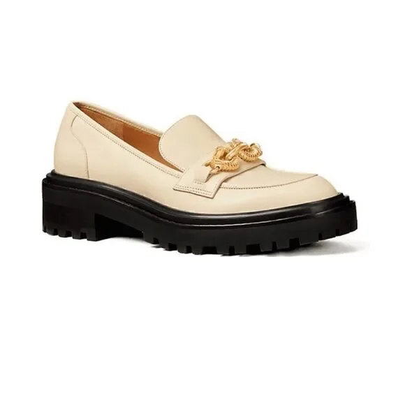 Tory Burch Jessa lug sole loafers cream size 10.5 NEW
