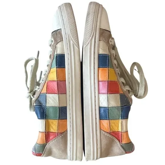 Tory Burch Patchwork Sneakers Rainbow Leather Court‎ Shoes 7