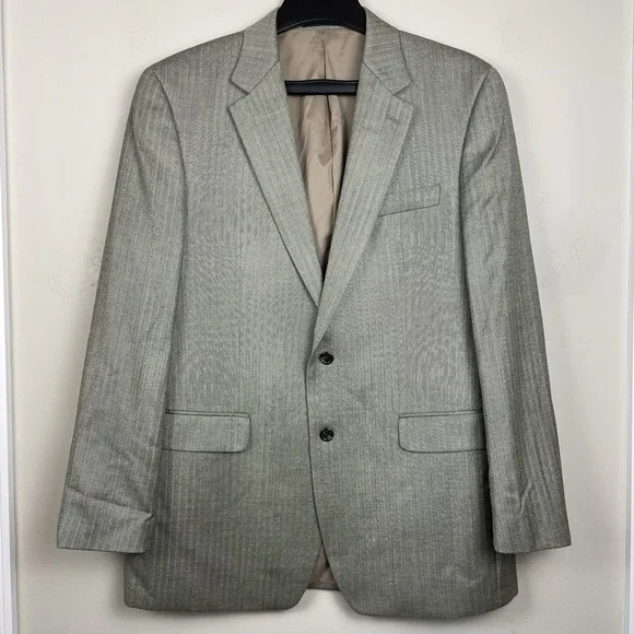 Lauren Ralph Lauren Blazer Men‎ 42L Grey Silk Wool Herringbone Sport Coat