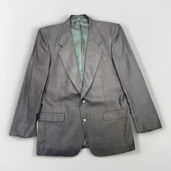 Bachrach Men’s Silk Black Blazer 42L Herringbone Weave Windowpane Check Pattern