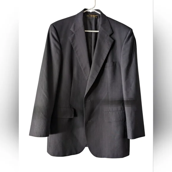 Brooks Brothers Vintage Black Pinstriped Wool Blend Blazer 41R