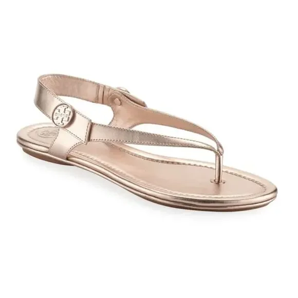 Tory Burch | Minnie Metallic Rose Gold Flat Slingback Flip Flop Travel Sandals
