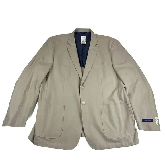 Alan Flusser Alex1 Sport Blazer Dress Coat Linen Blend Beige Men XL 2 Button NEW