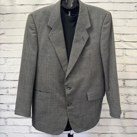 Hardy‎ Amies London Blazer Mens 38R Gray Houndstooth Wool Blend Sport Coat