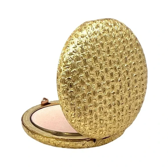 Vintage 60s Love-Pat Pressed Powder Compact Gold Basket‎ Weave Transparent No. 2