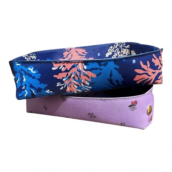 Set:2 Vera Bradley Leatherette Catchall Jewelry/Clutter Trays-set of blue+green