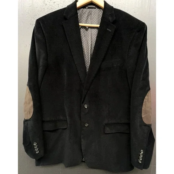 Chaps Corduroy Blazer Men 44L Black Elbow Patches‎ Preppy Classic Jacket Coat
