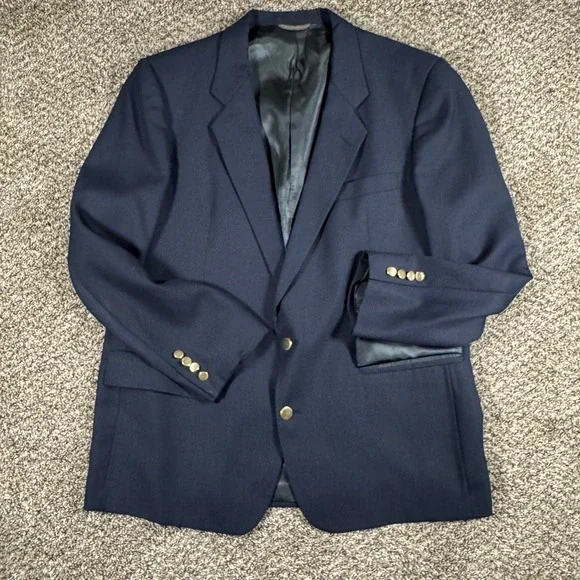 Vintage Christian Dior 44R Navy Blue Blazer Gold Buttons Sport Coat Mens