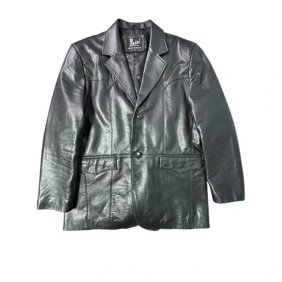 Modal New‎ York Mens Black Leather Western Blazer Jacket Coat Lined Size Medium
