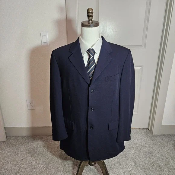 Canali Proposta 44L UK 54L 100% Wool Suit‎ Blazer Jacket Men Dark Navy - Flaw