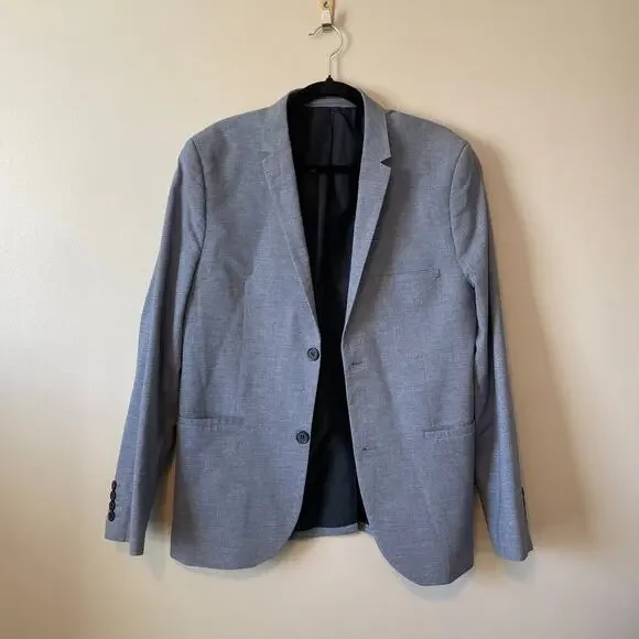 H&M Super Skinny Fit Blazer light blue microrib wool blend size 40R