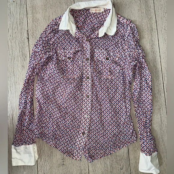 Tory Burch Red and Blue Patterned Shirt