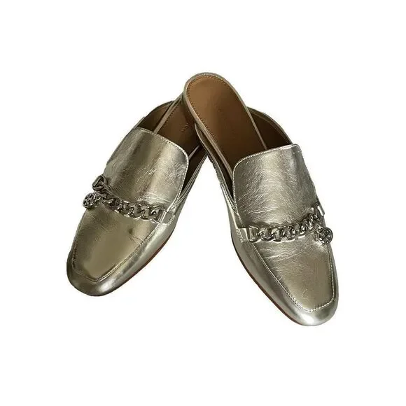 TORY BURCH MINI BENTON LEATHER LOAFER SLIDE IN SPARK GOLD US 10.5