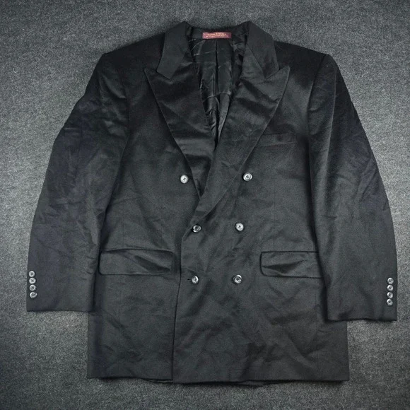 Nordstrom Loro Piana Men's Black Cashmere Double Breasted Blazer Coat Size 43R