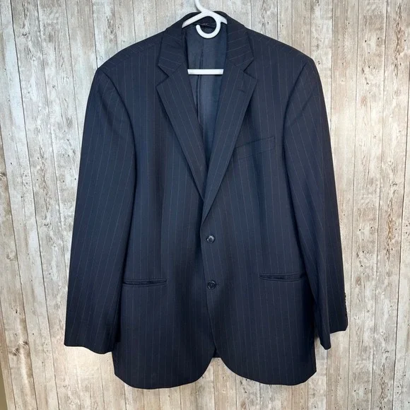 Mens Brooks Brothers‎ 346 Navy Blue Pinstripe Blazer Sport Jacket 45L Wool Blend