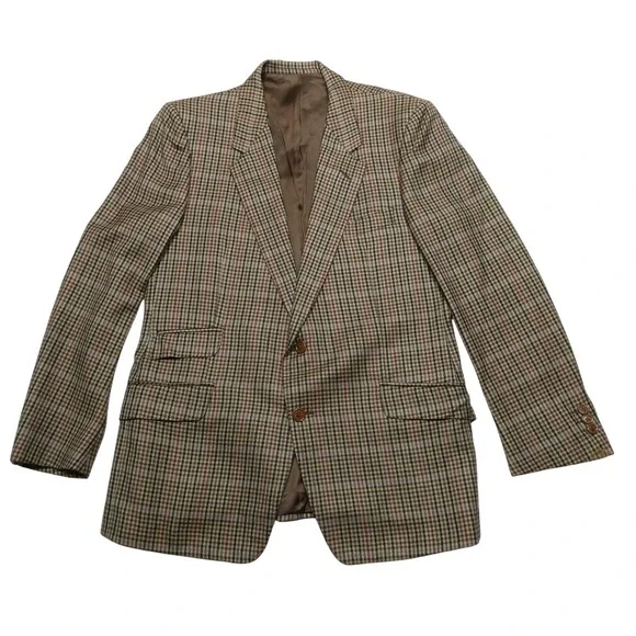Battaglia Blazer Mens 42R Brown Check Cashmere Tweed Sport Coat Made Italy
