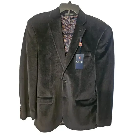 Chaps Black Velvet Sport Blazer Jacket Paisley Lining NWT, 38R
