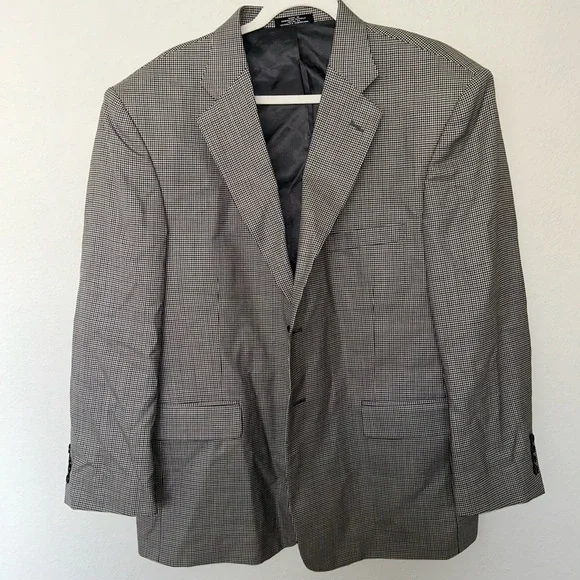 Stafford Men's Gray and Black Blazer Career Office Professional Going out Wool