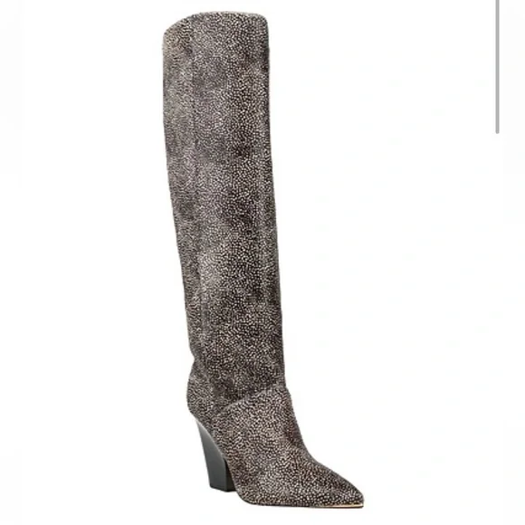 Tory Burch $628 Lila Calf Hair Knee High Heeled Boots Made in Brazil size 6