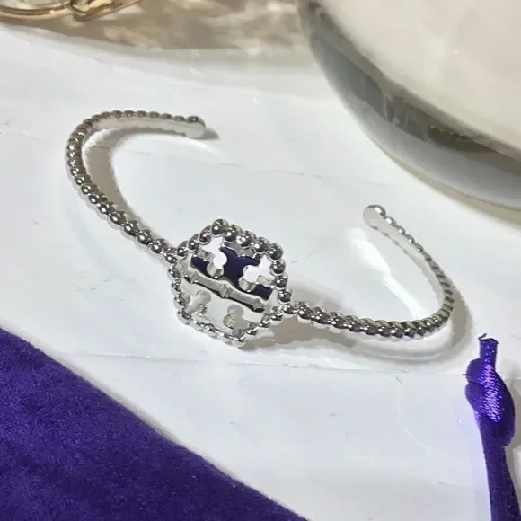 TORY BURCH HEXAGON SILVER OPEN BRACELET