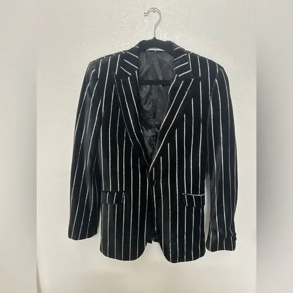 Black and Silver Striped Blazer Giovanni Testi