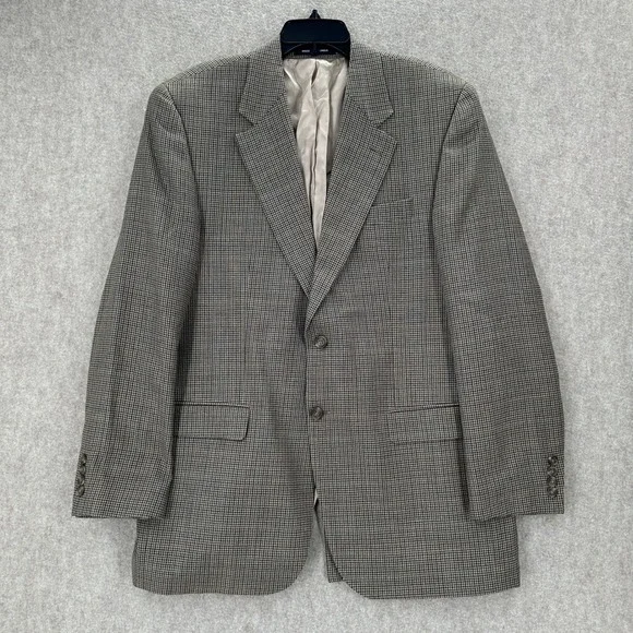 Ralph Lauren Sport‎ Coat Blazer Jacket Silk Wool 42L Houndstooth Plaid