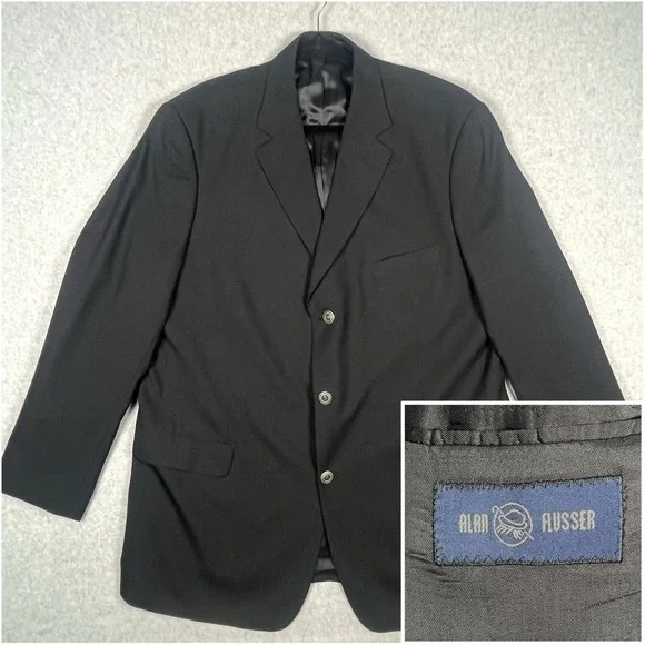 Alan Flusser‎ Men's 3 Silver Gold Metal Button Sport Coat Blazer 46L Black