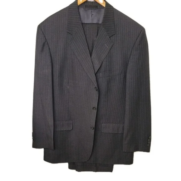 Kilburne & Finch 2 Piece Suit 46 Gray Pinstripe Jacket Pants 41×31 Cuffed‎